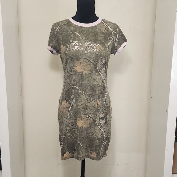 Faded Rose Dresses & Skirts - Camouflage Leaf Print Mini Dress - Tan